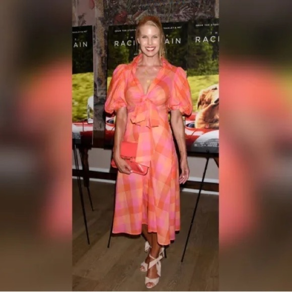 Silvia Tcherassi Perth Puff Sleeve GINGHAM A-LINE MIDI DRESS ORANGE CHECK sz Med - Picture 8 of 8